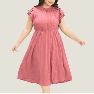 New BloomChic Plain Cap Sleeve Ruffles Trim Mock Neck Pocket Dress Size 1X